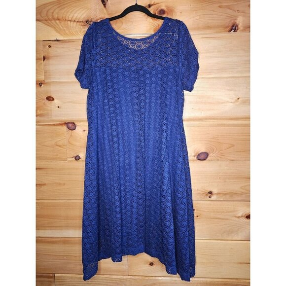 Lane Bryant Womens Plus Size 14/16 Navy Blue Lace Knee Length Short Sleeve Dress - Picture 6 of 9